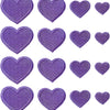 A collection of twenty-four purple embroidered heart iron-on patches.