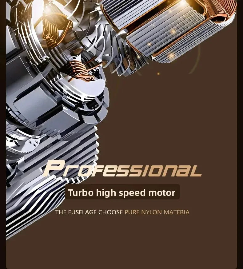 Close-up view of a professional turbo high speed motor component for a vacuum cleaner.