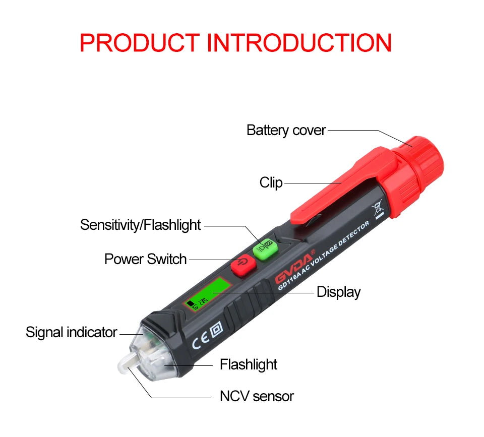 Non-Contact Voltage Tester Pen (12–1000V AC)
