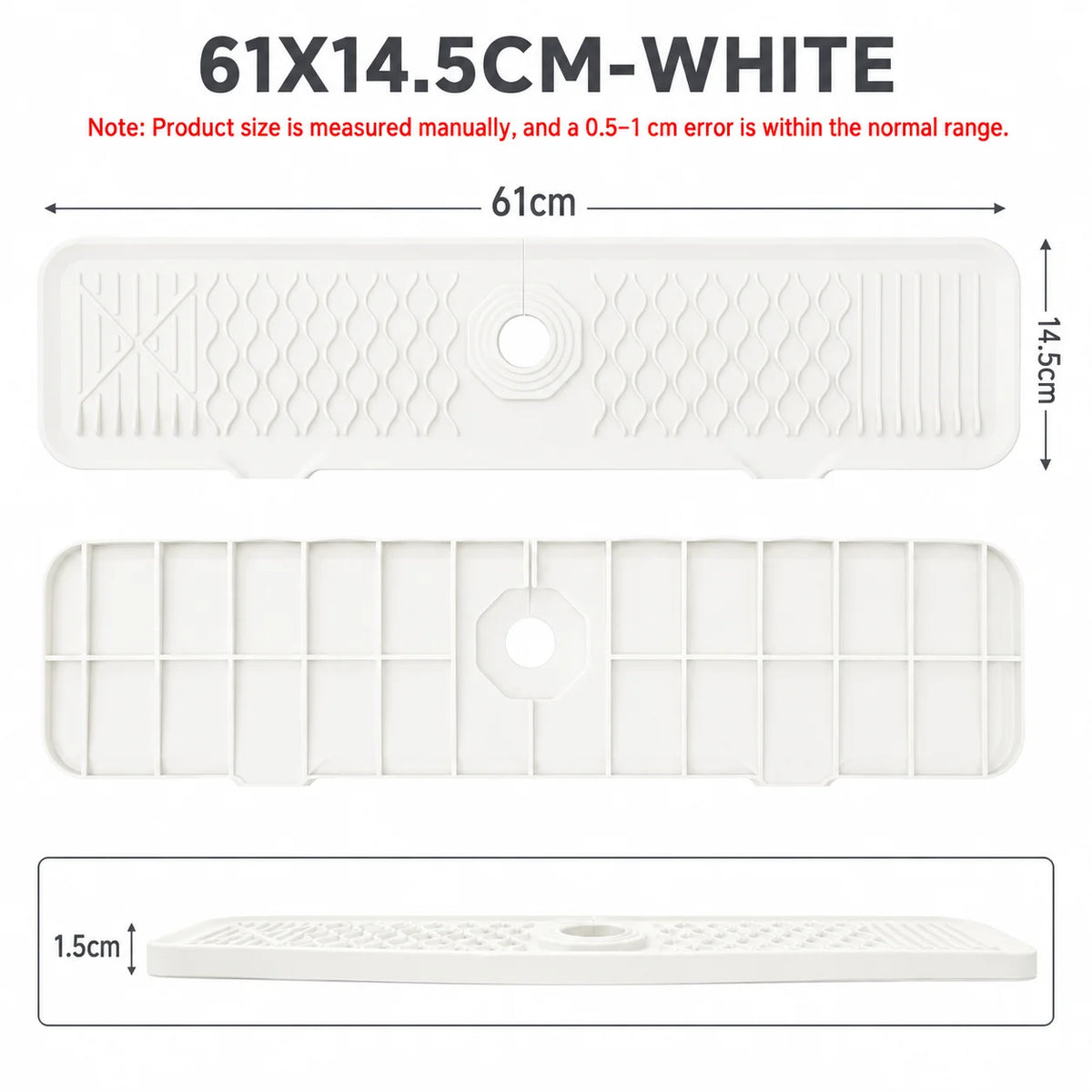 White silicone faucet mat with a sloped design and cuttable sink splash guard