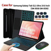 A black case for the Samsung Galaxy Tab S11 Ultra tablet showing various color backlights and a wireless mouse.
