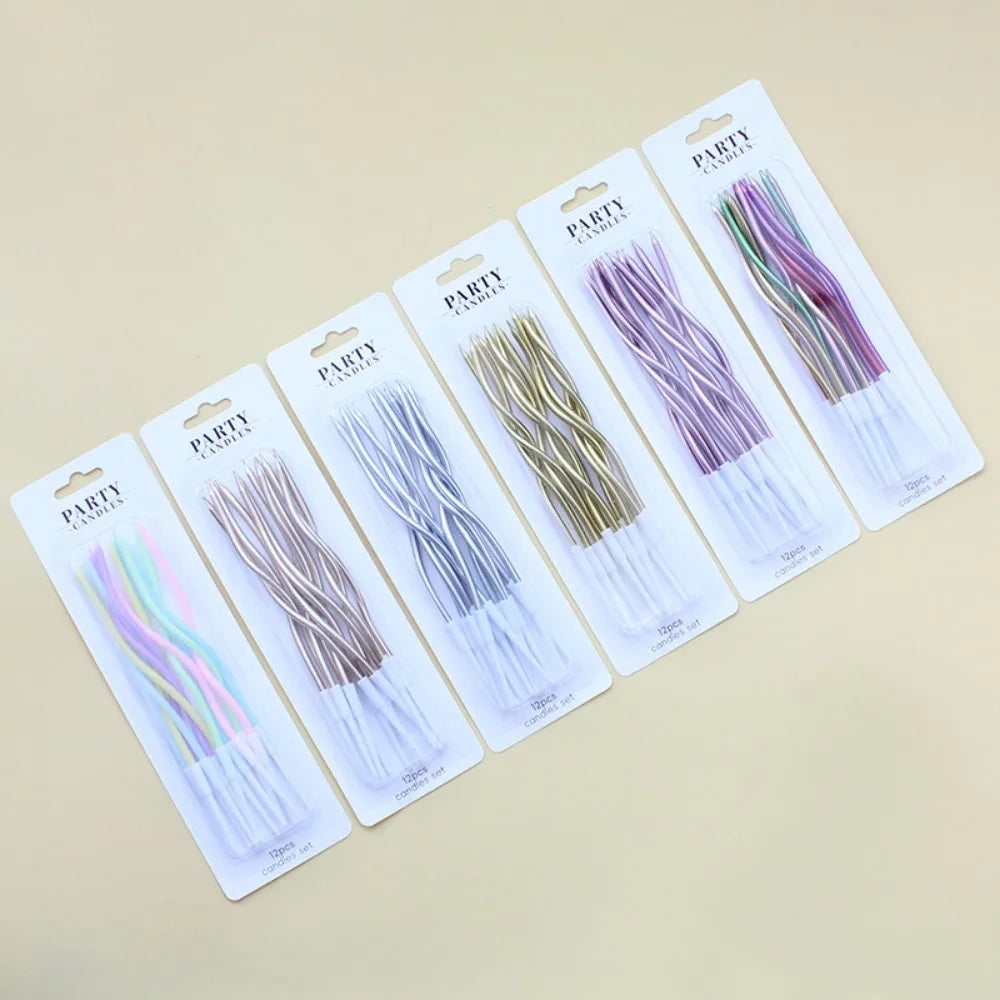 Spiral Birthday Cake Candles, Set of 6 Long Thin Decorative Candles for Cakes and Desserts