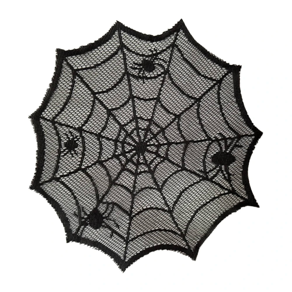 Black disposable spider web Halloween table runner or placemat set