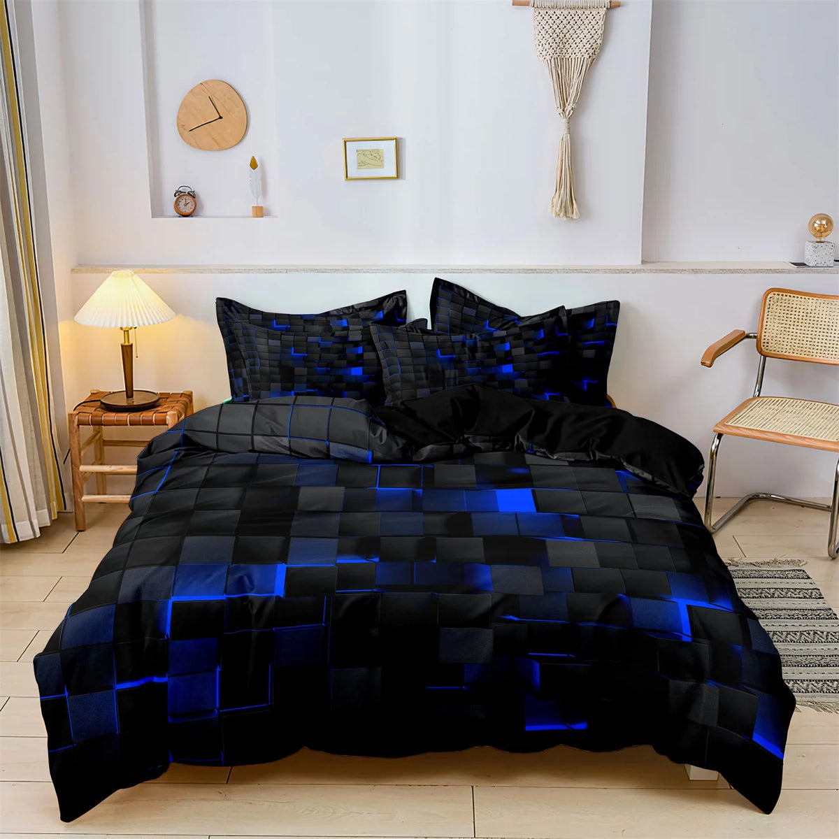 Geometric Grid Print Duvet Cover Set with Pillowcases