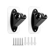 Two black no-drill curtain rod brackets for mounting, shown with accompanying screws.