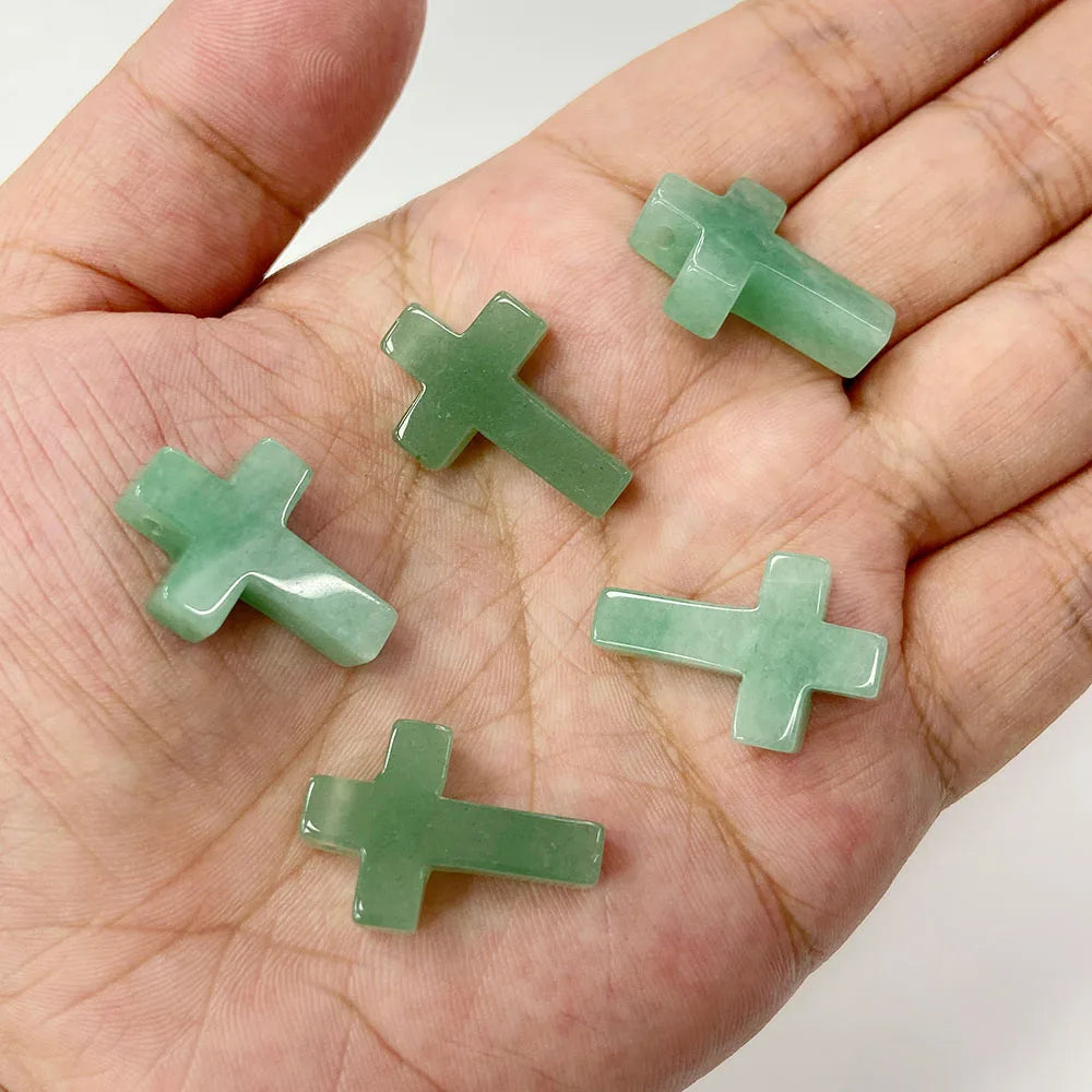 Natural Stone Cross Pendant Charm for Jewelry Making