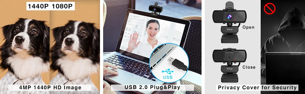 FIFINE 1440p HD Webcam with Microphone and Tripod