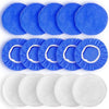 A set of 15 car polishing pads featuring blue microfiber and white wool bonnets.