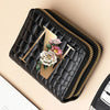 Alphabet Flower Double-Zip Card Wallet with Secure Clasp