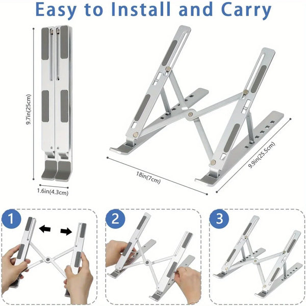 Adjustable Aluminum Laptop Stand - 6 Height Settings for 8-16" Laptops