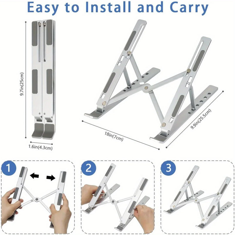 Adjustable Aluminum Laptop Stand - 6 Height Settings for 8-16" Laptops