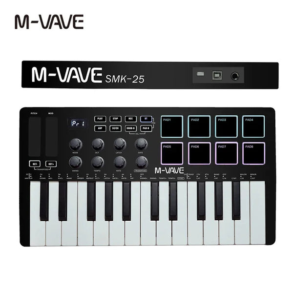 Portable 25-Key MIDI Controller with Pads and Wireless Connectivity