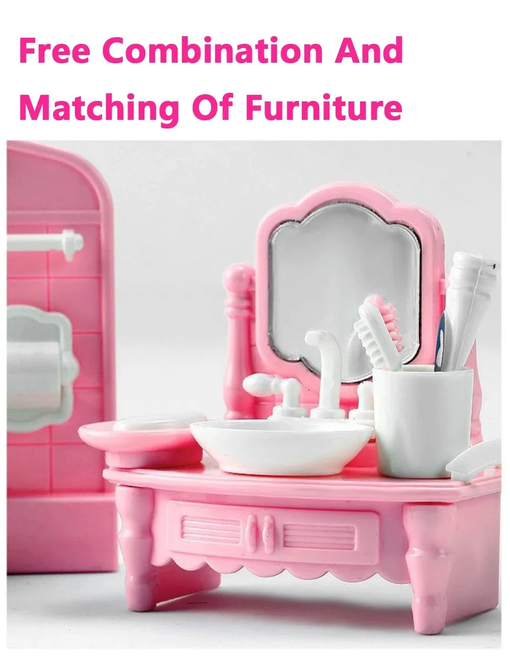 Kawaii Pink Dollhouse Kitchen Furniture Play Set