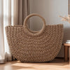 Handwoven Rattan Half-Moon Beach Bag