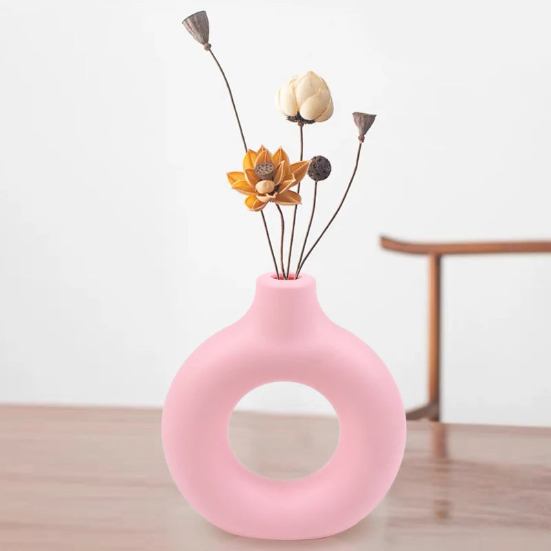 Donut-Shaped Decorative Plastic Vase for Home & Office
