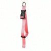 A pink durable polyester luggage strap with a black plastic buckle and metal ring.