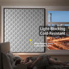Light-blocking cold-resistant thermal insulated door curtain shown in a bedroom setting.