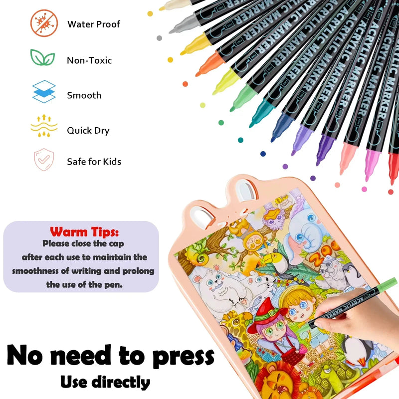 Dual-Tip Acrylic Paint Pens for Art & Crafts