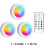 Three round RGB LED lamps and one remote control for under cabinet lighting