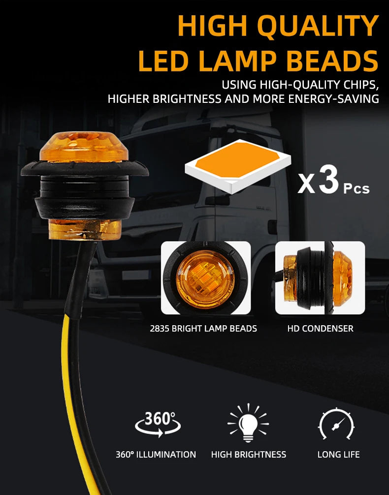High quality LED lamp beads for trucks and trailers featuring 360 degree illumination, high brightness, and long life.