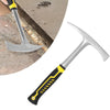 A silver welding chipping hammer with an ergonomic black and yellow non-slip handle.