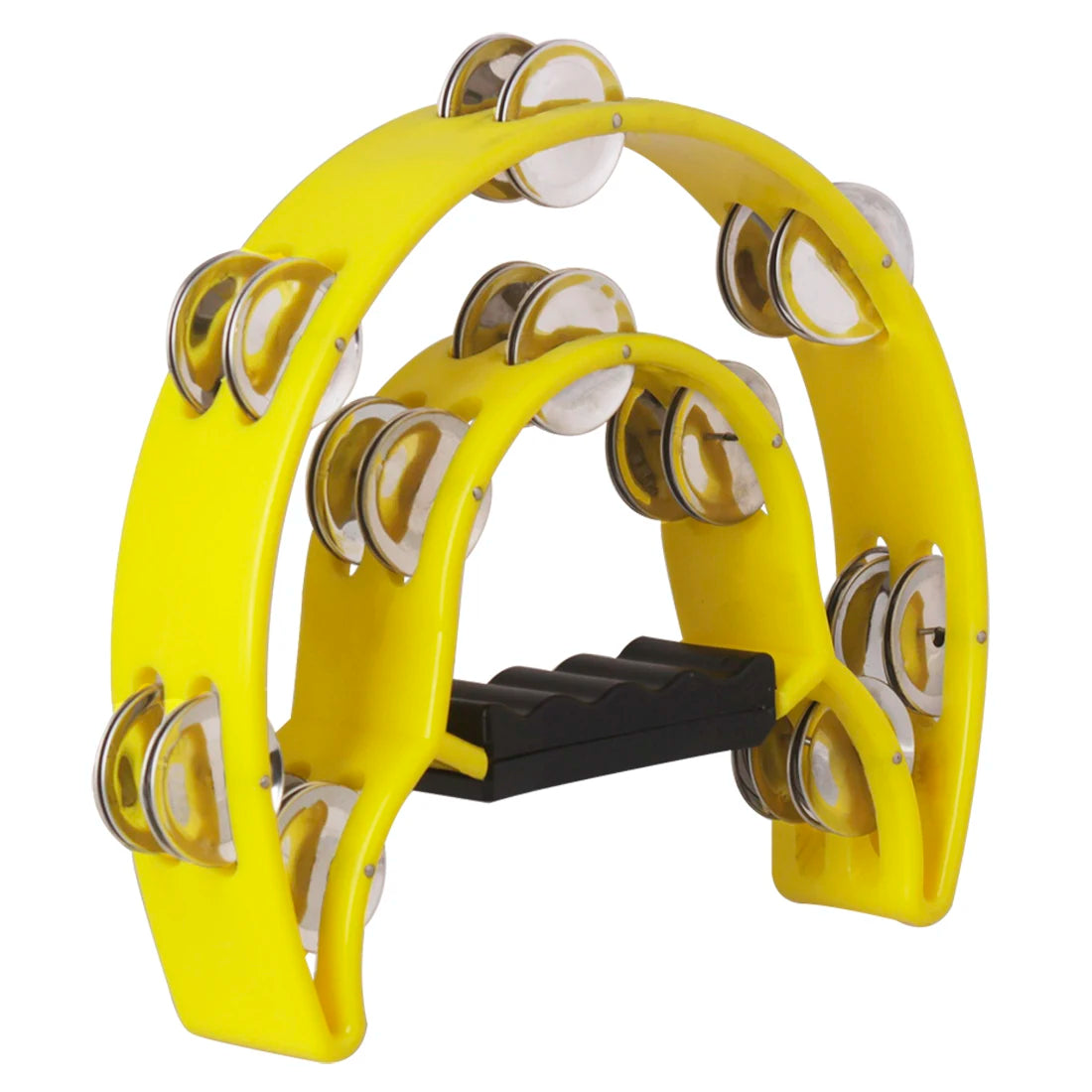Yellow double-layer half moon tambourine with hand bells