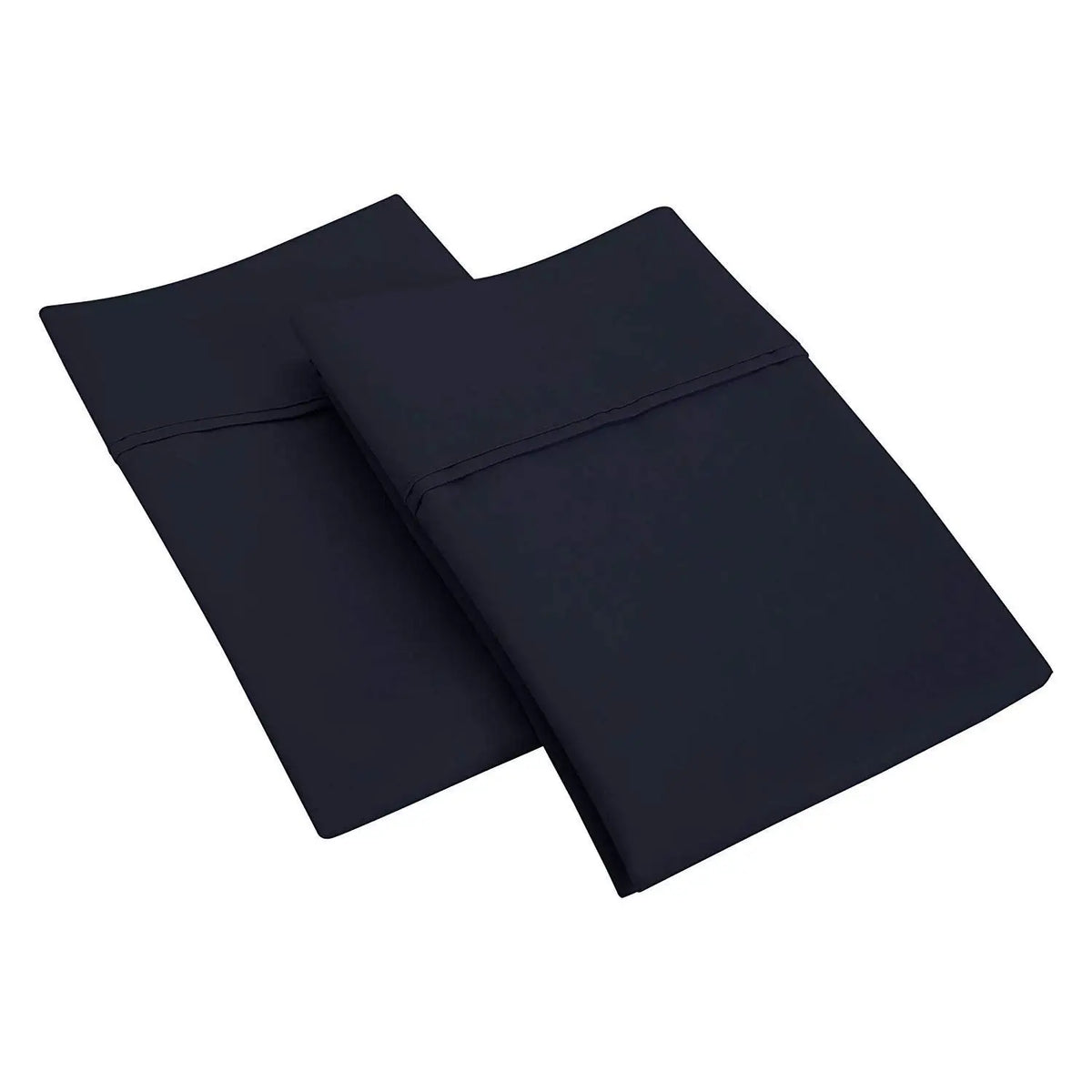 A pair of dark navy blue soft brushed microfiber pillowcases with envelope closure.