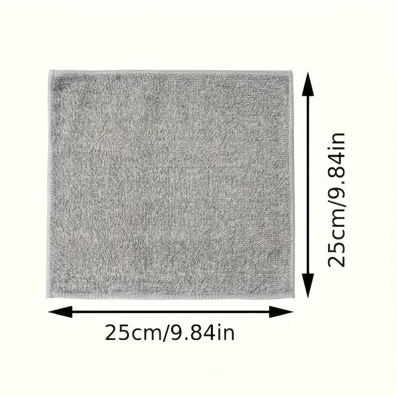 A square gray bamboo charcoal microfiber kitchen cleaning cloth with dimensions of 25cm by 9.84in.