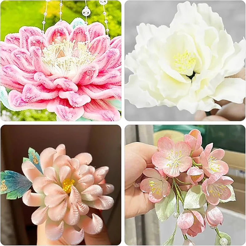 A collection of 400 pearl flower stamens in various shades of pink and white for DIY crafts and wedding decor.