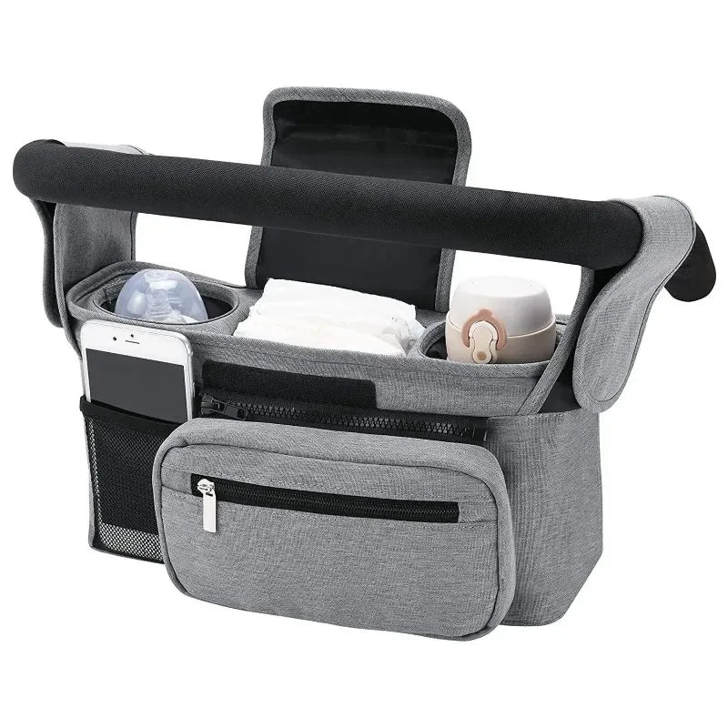 Universal Stroller Organizer with Insulated Cup Holders and Detachable Phone Bag