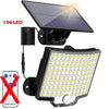 A solar powered motion sensor flood light with a detachable panel and remote control.