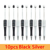 A set of 10 black and silver beaded ballpoint pens displayed in a row.