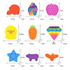 A collection of colorful, plastic fidget toys and stress relief items in various shapes and colors.