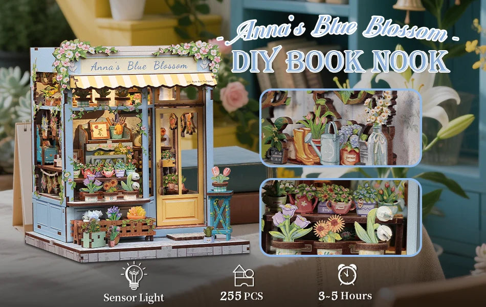 Book Nook DIY Wooden Miniature Kit with LED Lighting