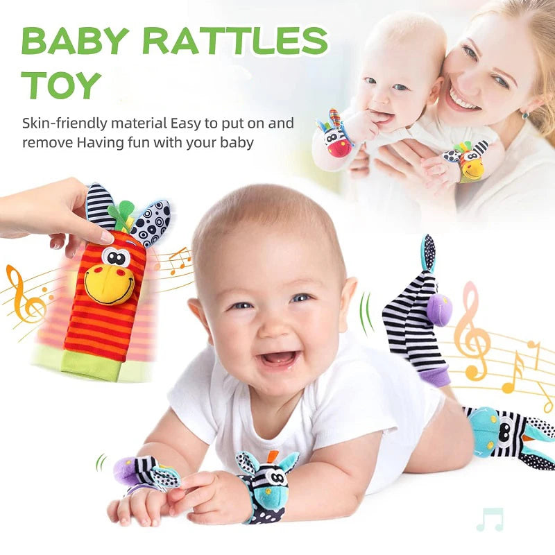 Baby Wrist Rattles and Animal Socks Set for Sensory Development