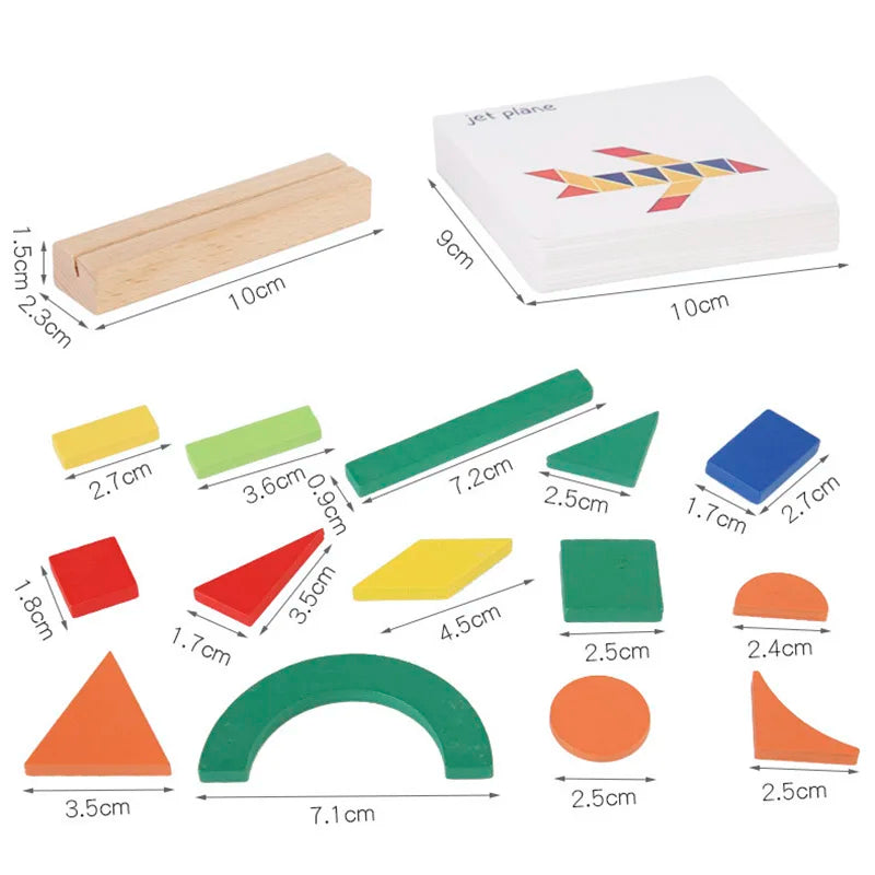 Wooden Shape Matching Puzzle Set with 102 Blocks and 48 Cards