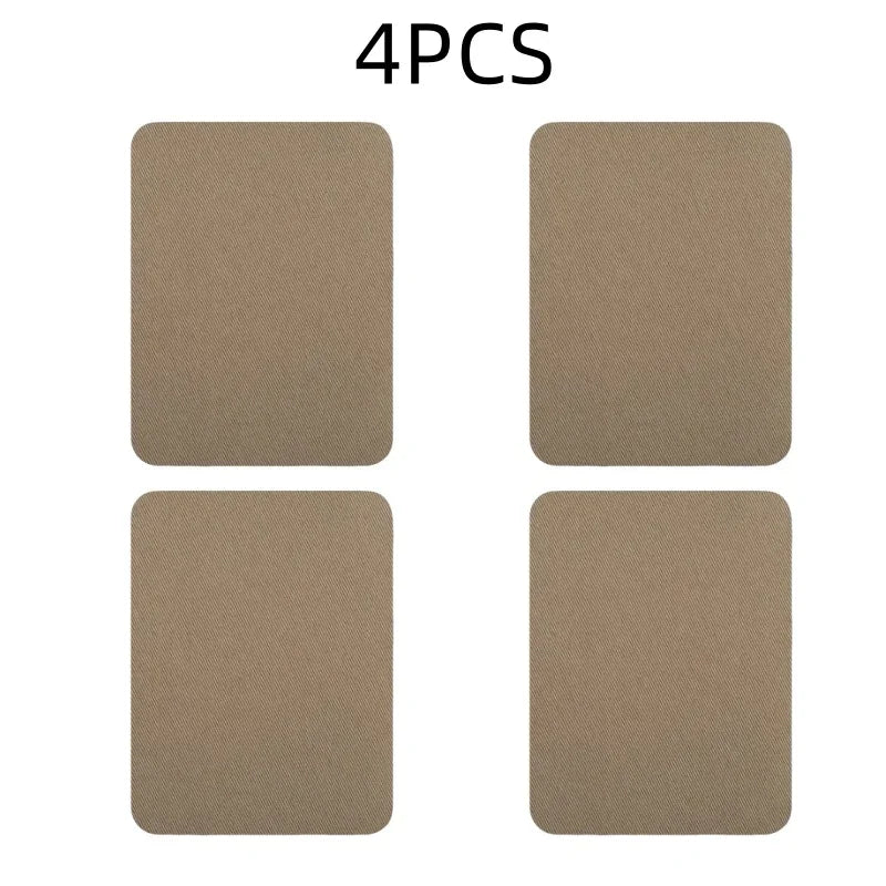Four beige iron-on fabric patches for clothing repair and DIY decor