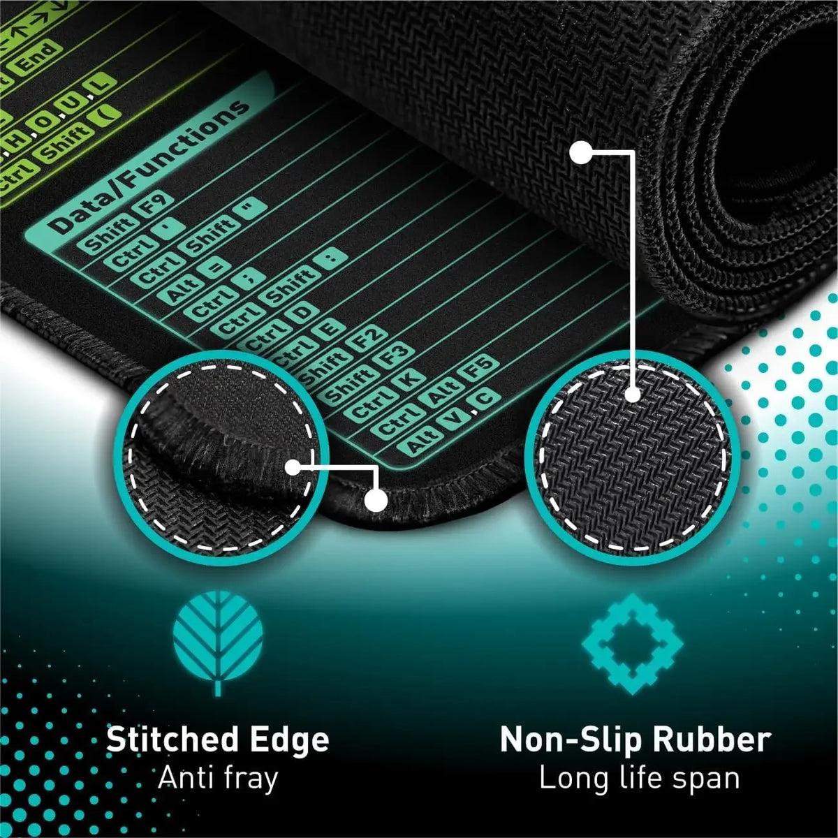 Excel Shortcut Large Mouse Pad with Stitched Edges