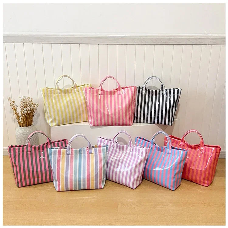 Striped PVC Waterproof Tote Bag for Everyday Use