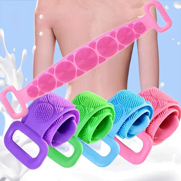 Silicone Body Scrubber with Long Handle and Strap