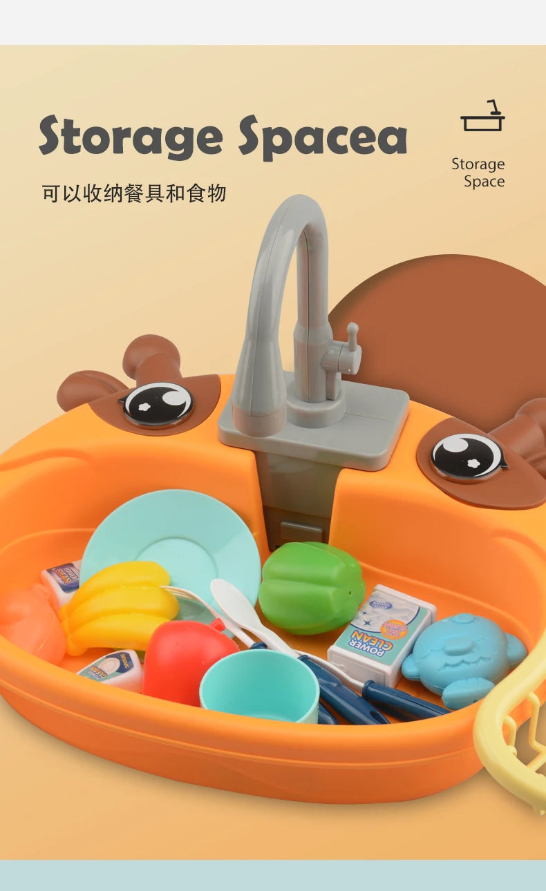 Kids Electric Toy Dishwasher with Automatic Water Cycle