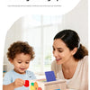 A woman and a child are playing with a wooden 5-in-1 Montessori shape and color sorting toy.