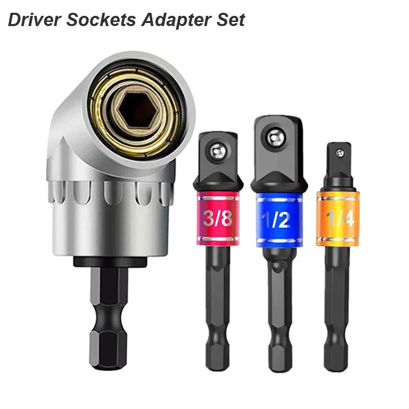 105° Right Angle Drill Attachment with Hex Shank Socket Adapter Set