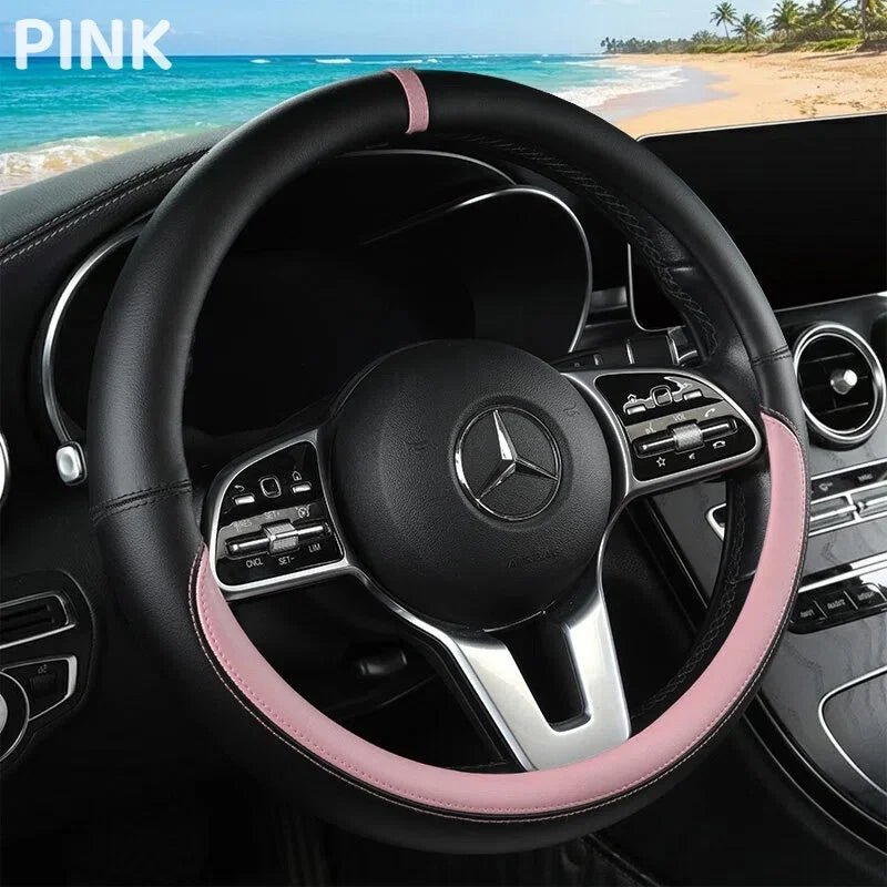 Premium Napa Leather Steering Wheel Cover – Universal Fit, All-Season Comfort