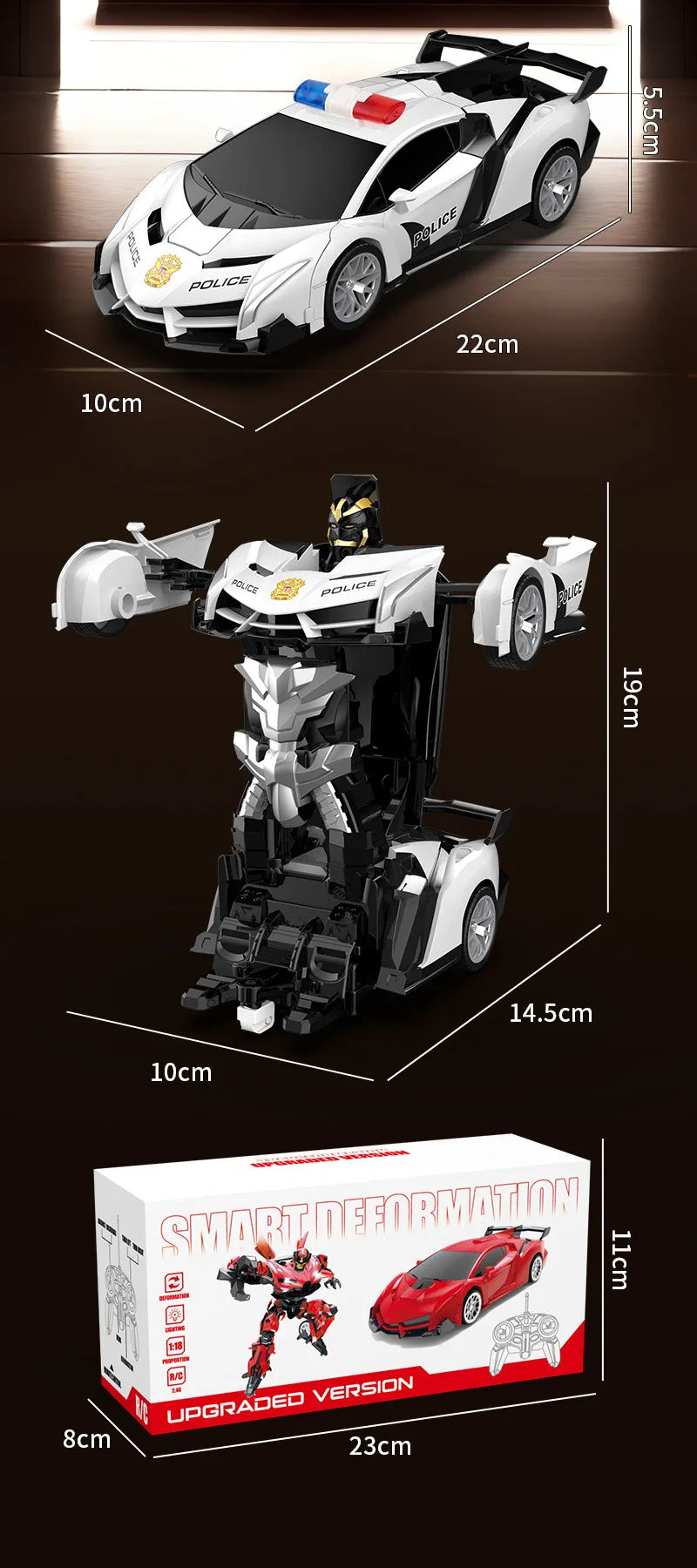 1:18 Scale RC Stunt Car with 360° Spin, LED Lights & One-Button Transformation