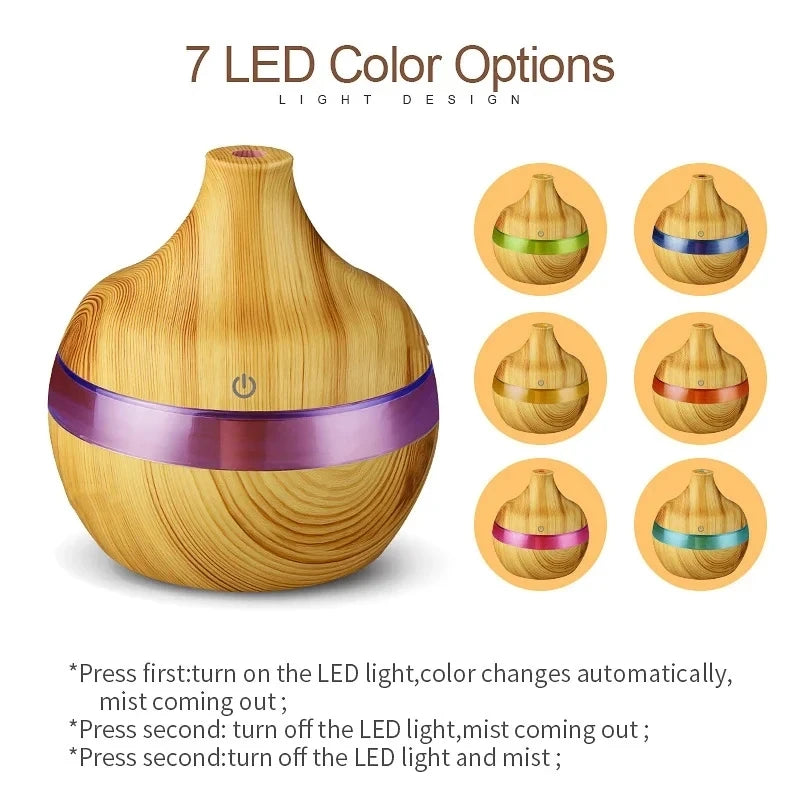 Wood Grain Ultrasonic Air Humidifier with Essential Oil Diffuser