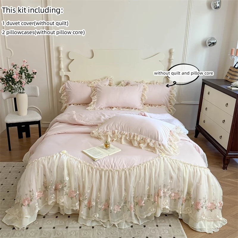 Lace-Embroidered Duvet Cover Set with Pillowcases