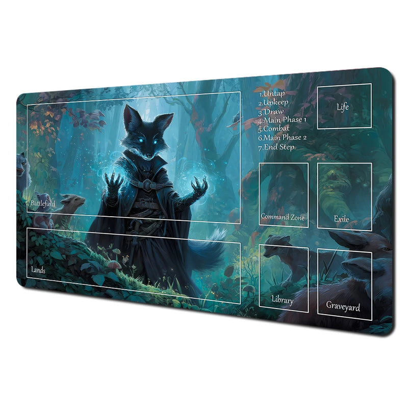 Fantasy Card Playmat with Rabbit Archer & Raccoon Design