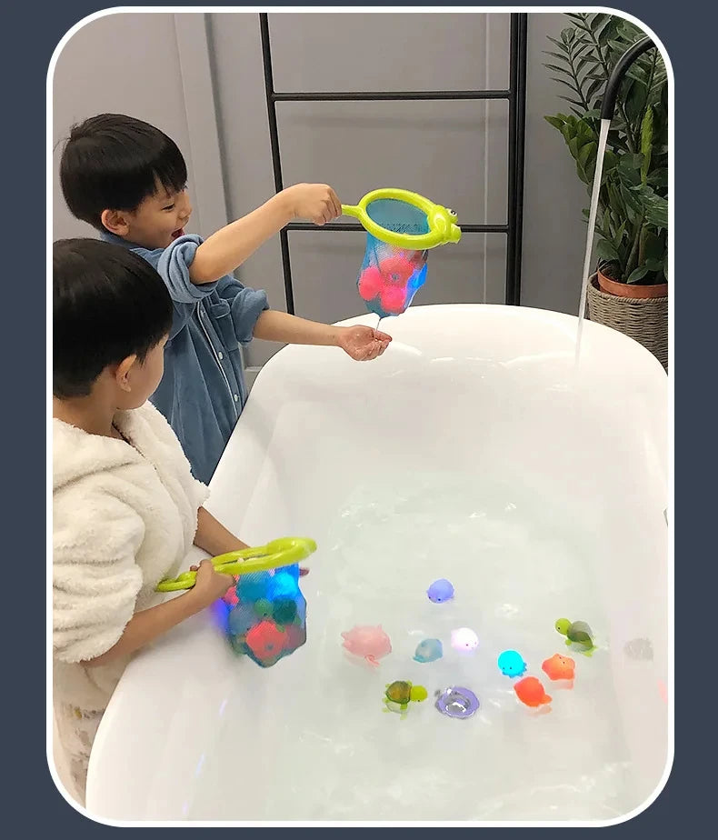 Glow-in-the-Dark Animal Bath Toy Set with Floating Net