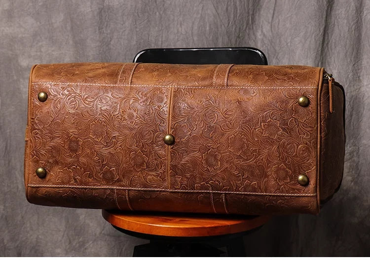 Vintage Embossed Leather Travel Duffle Bag